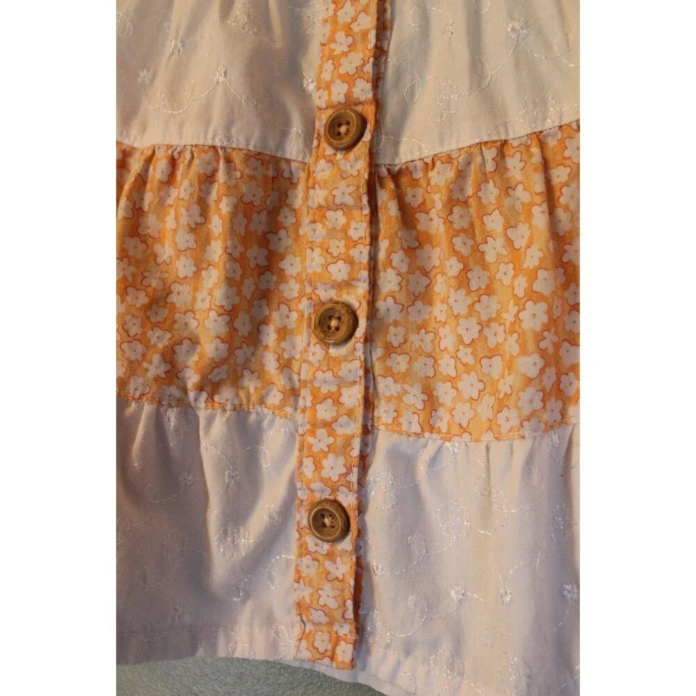 Penelope Mack Baby Girls Button Dress Orange and White Size 12m Spring